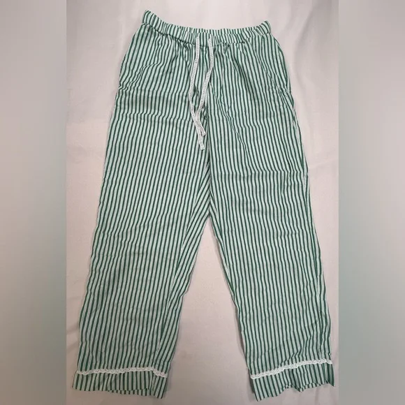 Rachel Ashwell Green Striped Cotton Pajama Set with Lace Trim -Women's Sleepwear - Picture 8 of 16